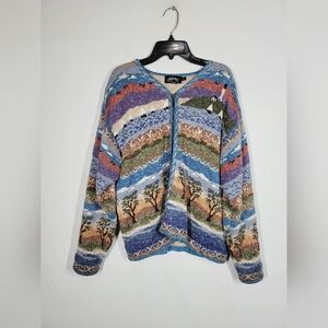 ICELANDIC Design Colorful Landscape Pattern Women Sweater, Size Large